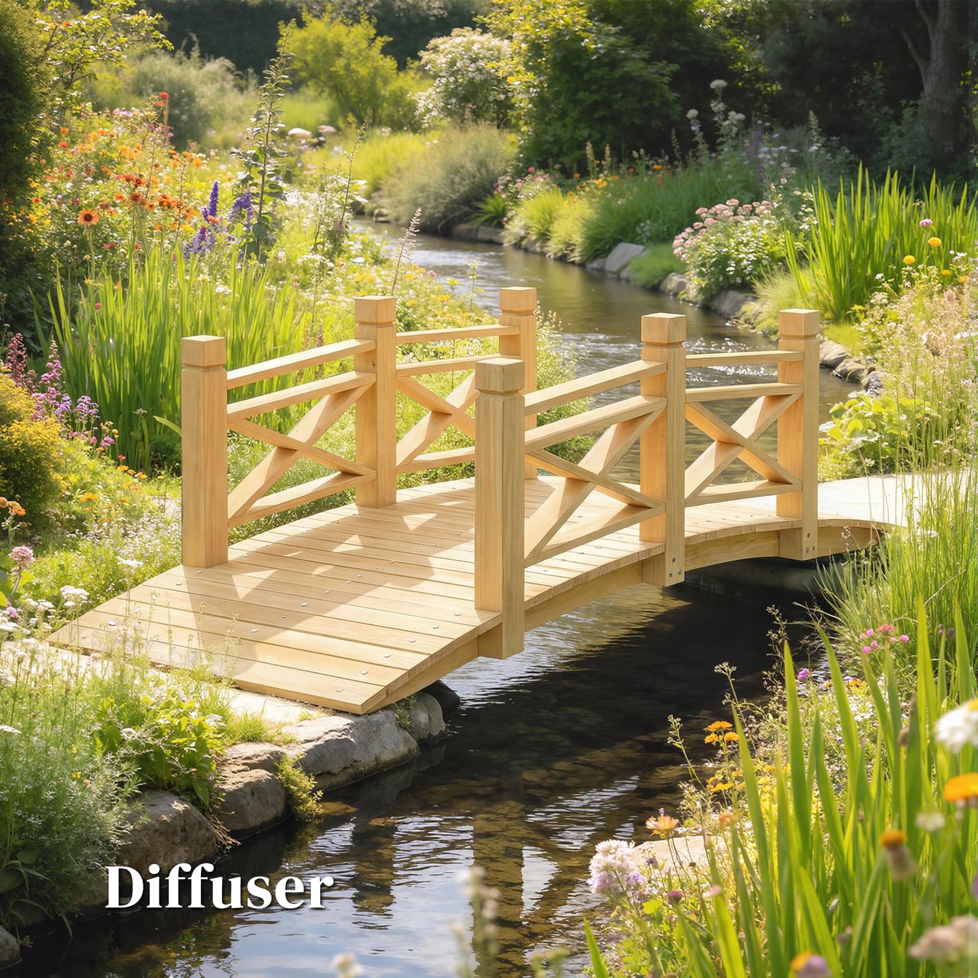 Outsunny Pont de Jardin en Bois Carbonisé Arqué 1,74m - Passerelle avec Main Courante Sécurisée et Charge 200kg - Décoration Extérieure Traitée et Résistante, Naturel
