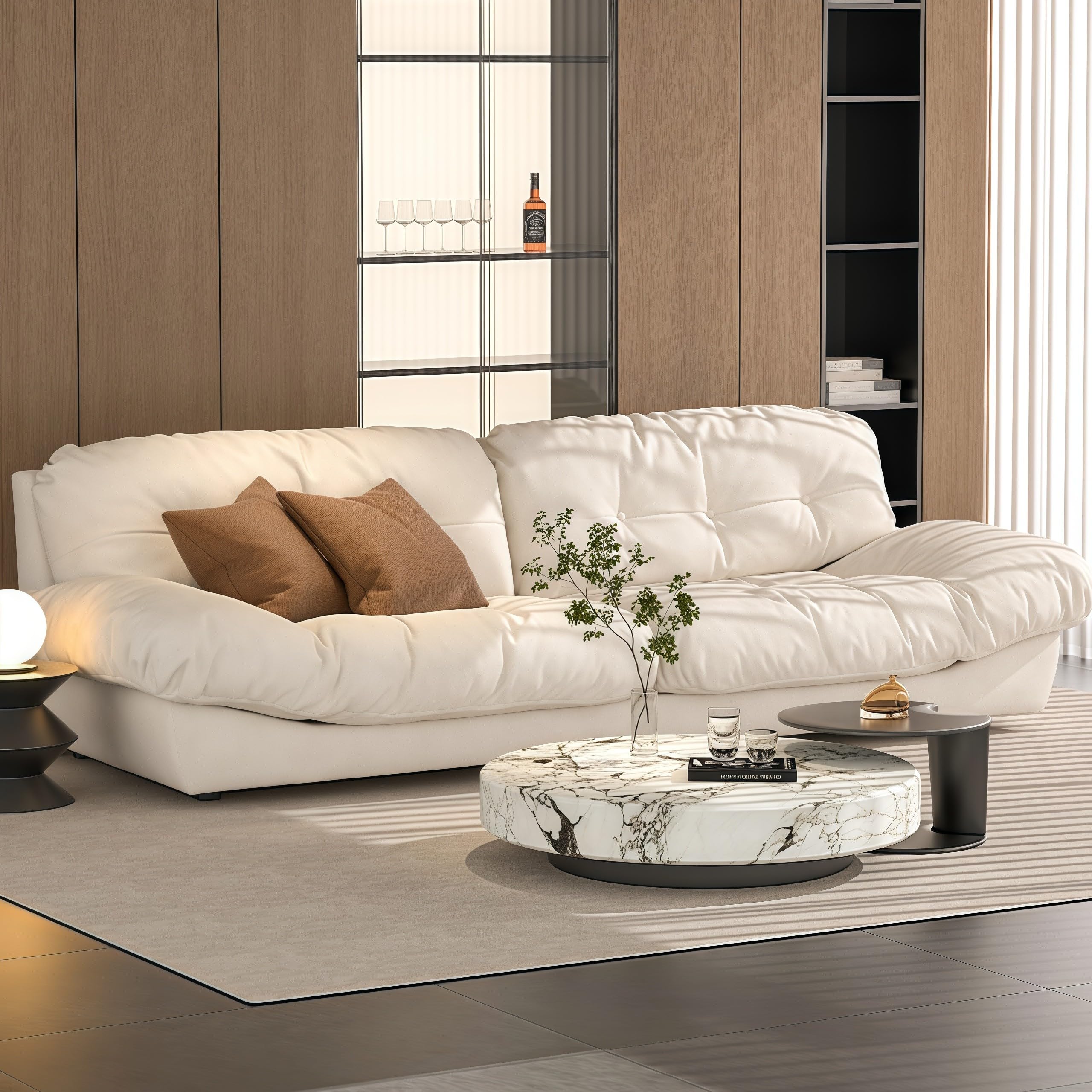 Modern Beige Cloud Sofa – Large Cream Fabric Couch with Minimalist Design for Living Room or Bedroom