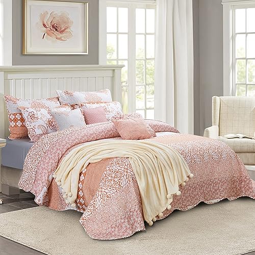 HESTIN Juego de 10 piezas de colcha Plus, ropa de cama de estilo moderno con hermosas costuras, colcha acolchada reversible ligera con diseño floral