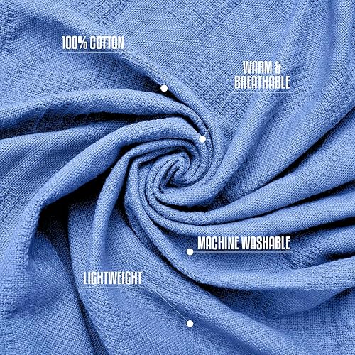 Miniatura 2 de Oakias Manta de algodón de verano King Vista Blue  Manta térmica ligera  350 GSM  90 x 108 pulgadas  Ideal para todas las estaciones  Perfecta para