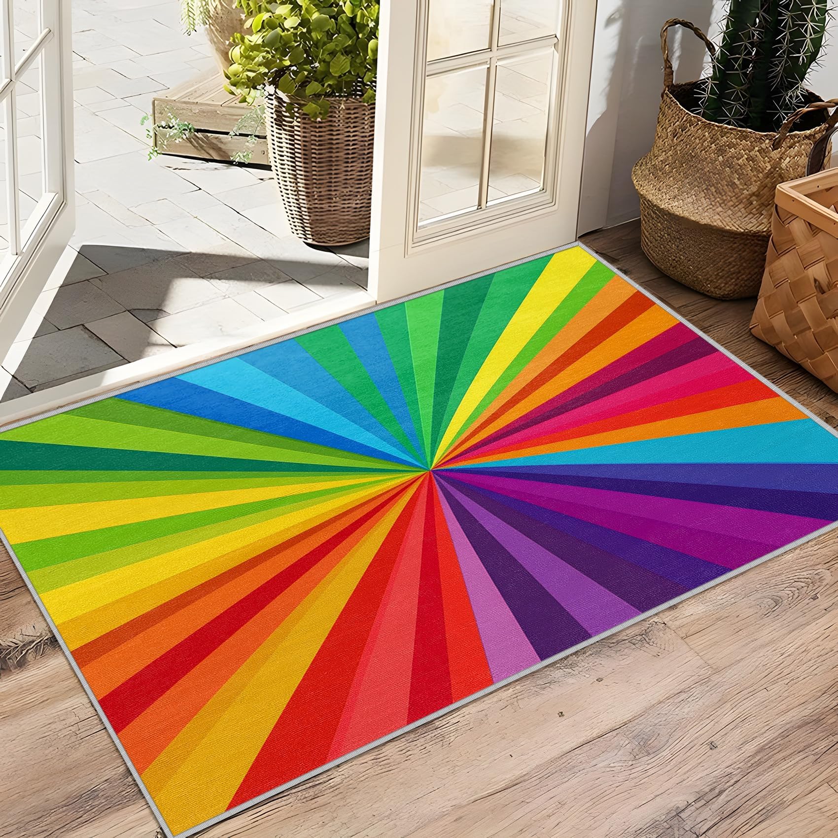 Regenbogen Teppich Wohnzimmer 100x140cm Bunt Optische Täuschung Deko Teppich für Bettvorleger Schlafzimmer Kinderzimmer Balkon, Weich rutschfest Waschbare