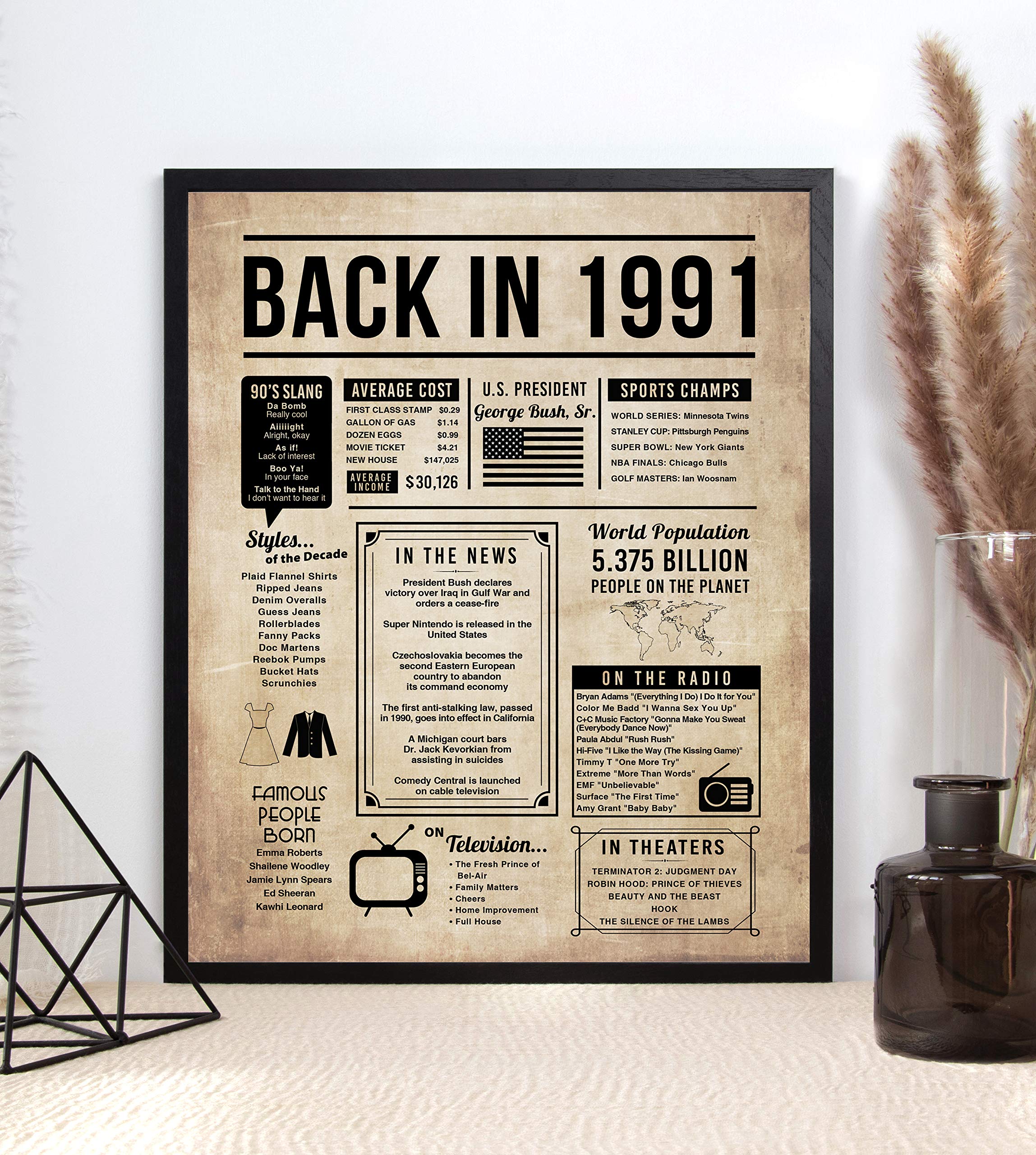 Katie Doodle 30th Birthday Decorations for Him or Her - Classy Table Decor - Great for 30th Birthday Gifts for Him or 30th Birthday Gifts for Women or Men - Back-in 1993 Sign, 8x10 [Unframed] Vintage