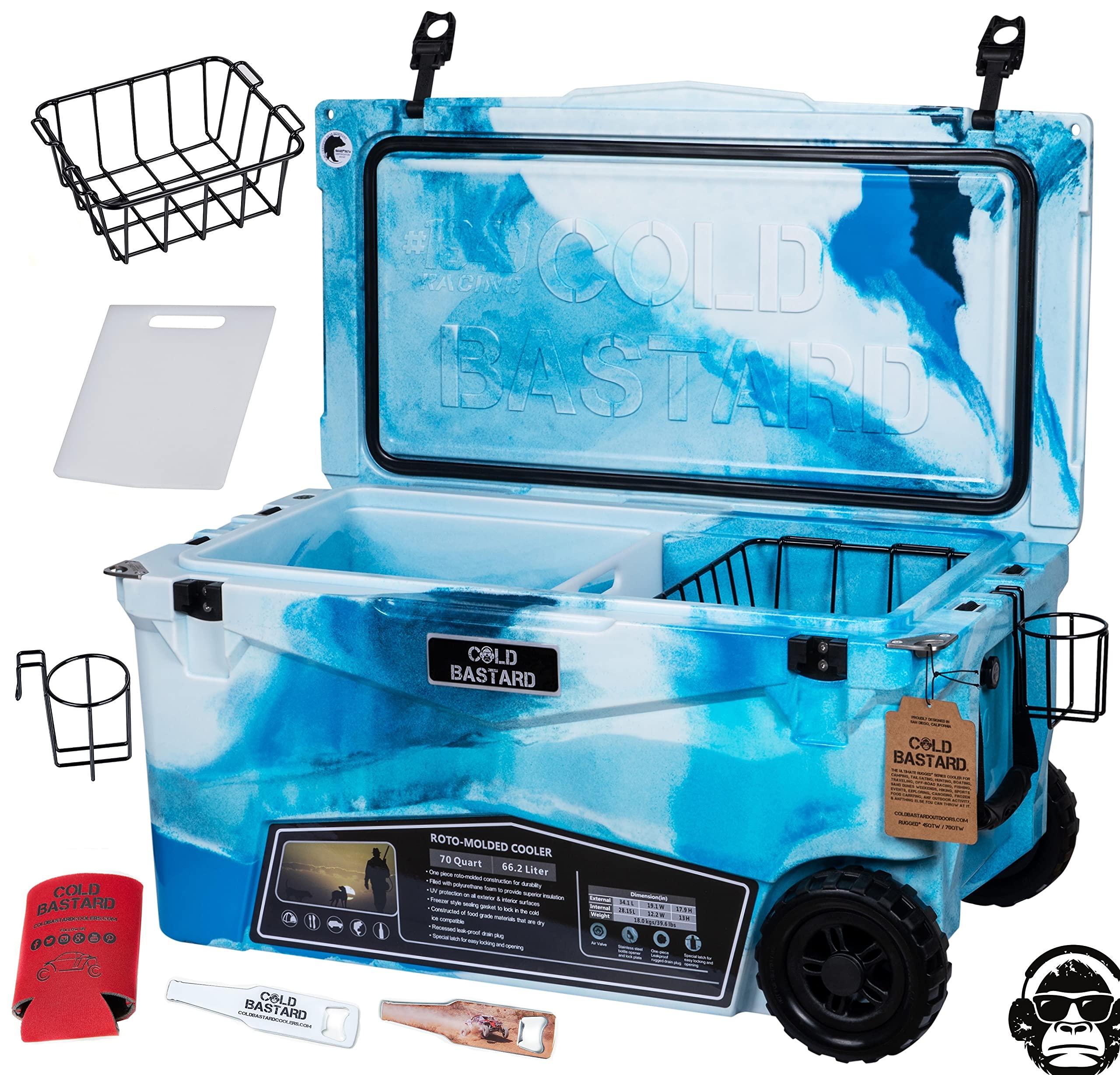 COLD BASTARD COOLERS 70QTW Rugged+ CAMO Ocean Large Wheels The Best Premium Ice Chest Cooler Accessories Free S&H (CB70W-CO)