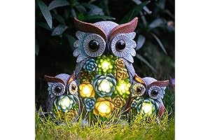 Rustic Owl, Solar Garden Statue Lights, Waterproof, Outdoor Garden Succulent Ornaments, LED...
