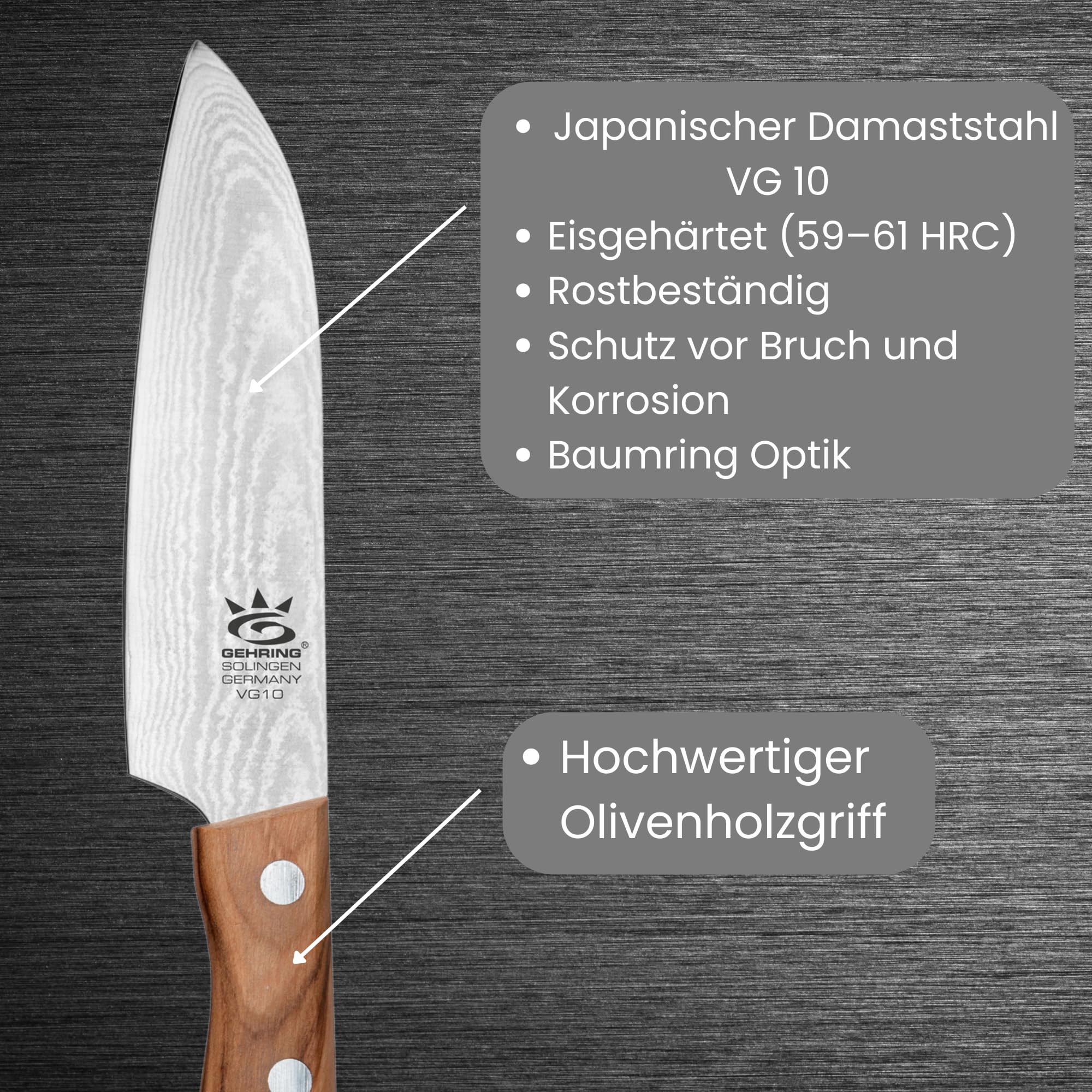 Solingen Look Damast Santokumesser 11 cm I scharfes Profi Küchenmesser I eisgehärter Damaststahl VG10 I ergonomischer Olivenholzgriff I Damastmesser I Made in Germany