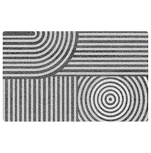 NATSUNO Abstract Minimalist Door Mat, Black and White Retro Boho