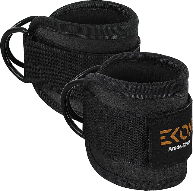 EKON Ankle Straps for Cable Machines Weightlifting Gym Workout Fitness Double D-Ring Neoprene Ankle Cuffs for Legs, Abs and Glute Exercises Fits Men&Women Unisex Sold As Single/Pair (Single)