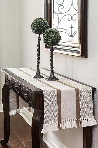 Miniatura 2 de Sticky Toffee Camino de Mesa de Algodón, 14 x 72 Pulgadas, Decoración de Mesa Tejida de Granja Boho a Rayas para Cocina o Comedor, Tela Tan Oeko-Tex
