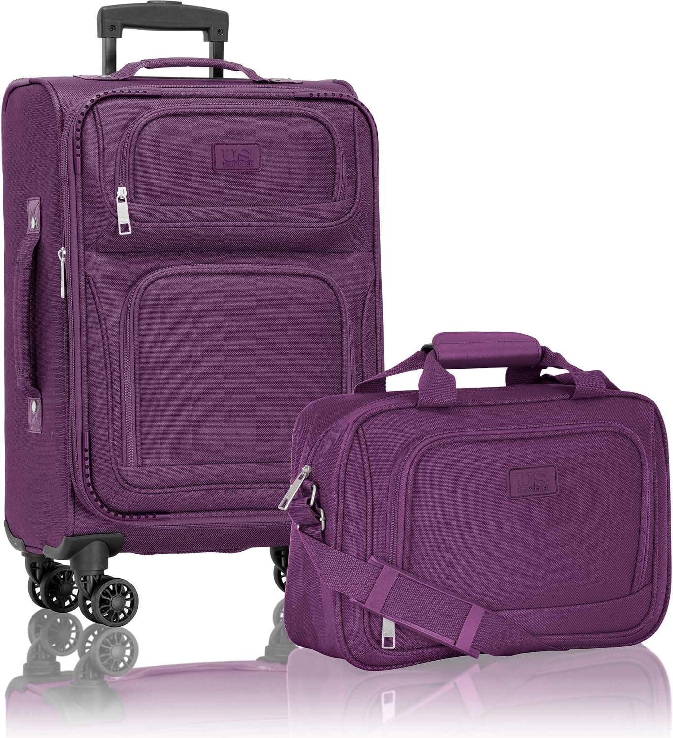 U.S. Traveler Rio Lightweight Softside Rolling Carry-on Suitcase, 4-Wheel Set, Purple