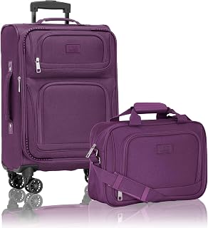 U.S. Traveler Rio Lightweight Softside Rolling Carry-on Suitcase, 4-Wheel Set, Purple