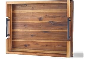 Ottoman Tray: Acacia Wood Serving Tray with Handles (16.5x12.5 Inches)