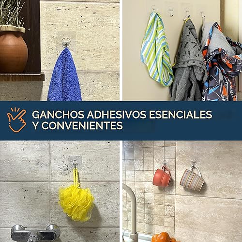 Miniatura 8 de GLUIT Ganchos adhesivos de pared para colgar ganchos resistentes de 22 libras para paredes, sin daños, ganchos transparentes adhesivos para toallas