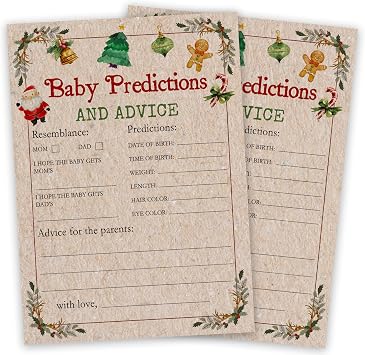 Baby Shower Game, Christmas Gender Reveal Party Supplies, Christmas Baby Predictions And Advice Game, Santa Baby Shower Activity Decor, Xmas Baby Shower Gifts Favors, 25 Winter Game Cards Included -04