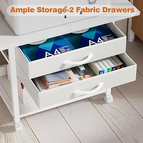 Miniatura 6 de Soporte grande para impresora con cajón de tela de almacenamiento debajo del escritorio, mesa de impresora con ruedas para oficina en casa, carrito