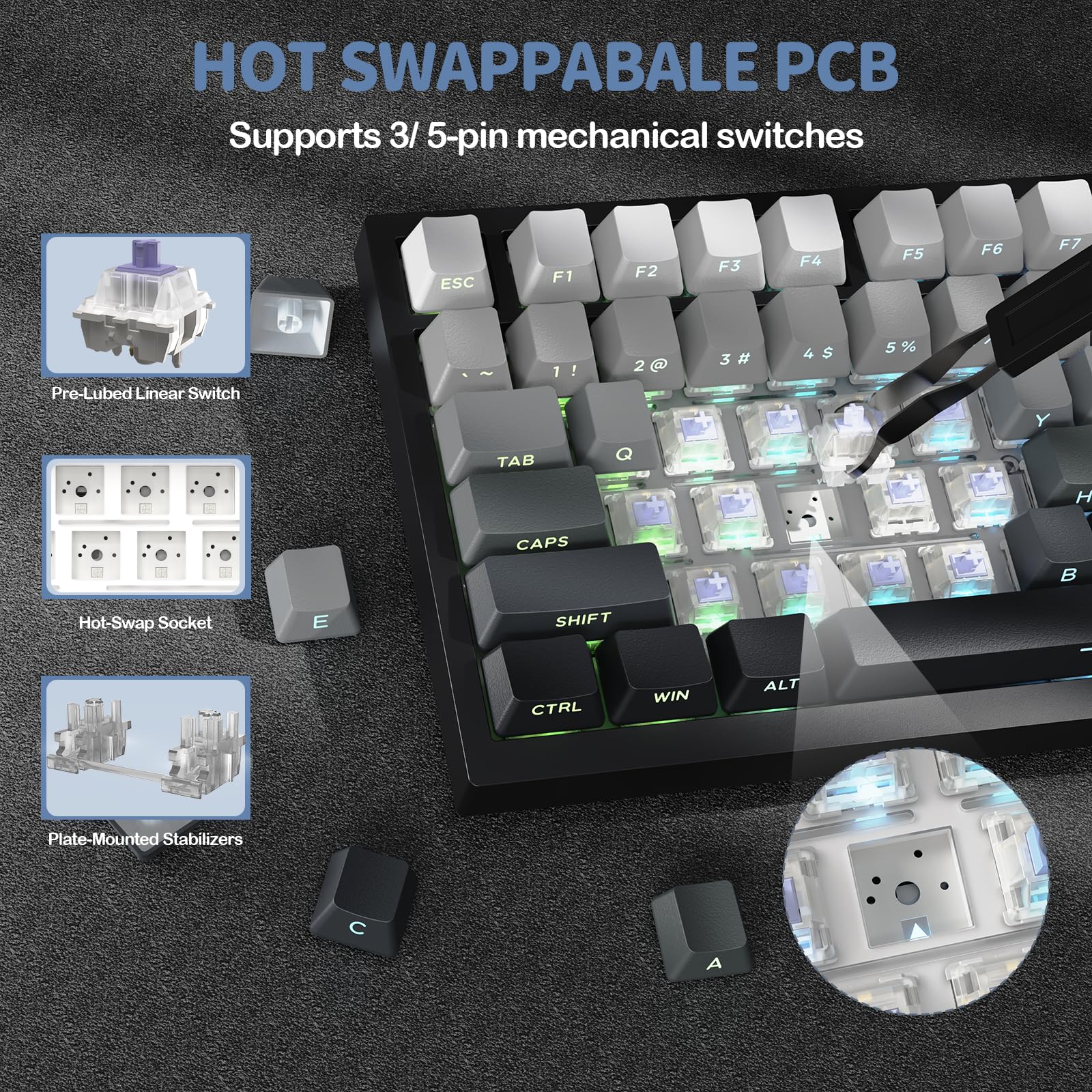 ATTACK SHARK X820 Ultra Gasket Mechanische Tastatur, 75% ANSI-Layout, 2,4 GHz/BT/Wired, Hot-Swap, TFT-Bildschirm