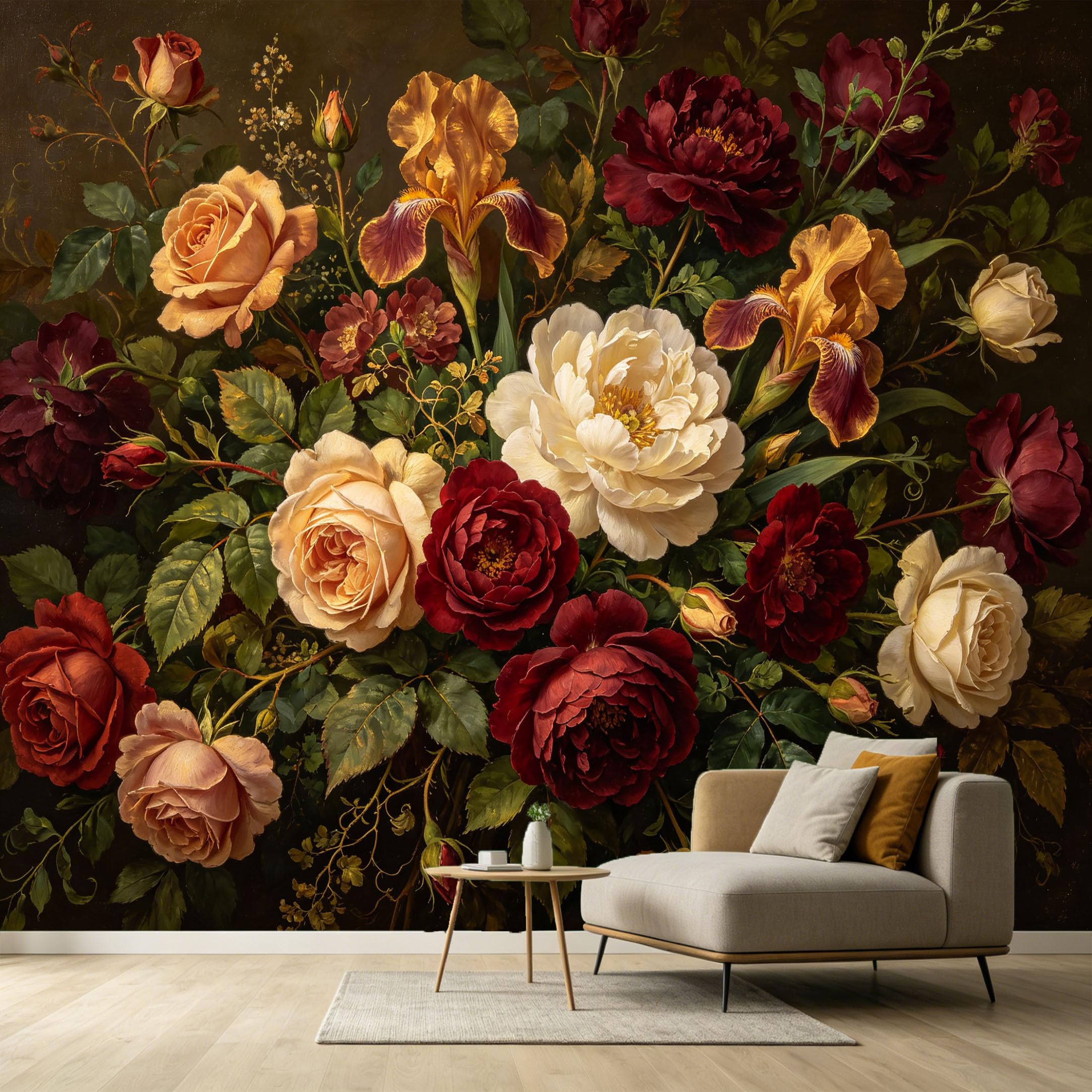 Custom Size Wall Murals Botanical Oil Painting Flowers Roses Peonies Irises SelfAdhesive Wall Fabric Removable Large Wallpaper for Photo Living Room Interior Decor