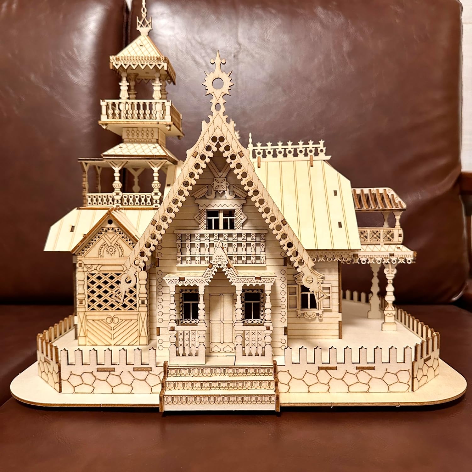 Wooden 3D Puzzles for Adults Log Cabin DIY Wood Miniature House Building Model Kits for Teens Little House 3D Assembly Puzzle Toys (Villa)