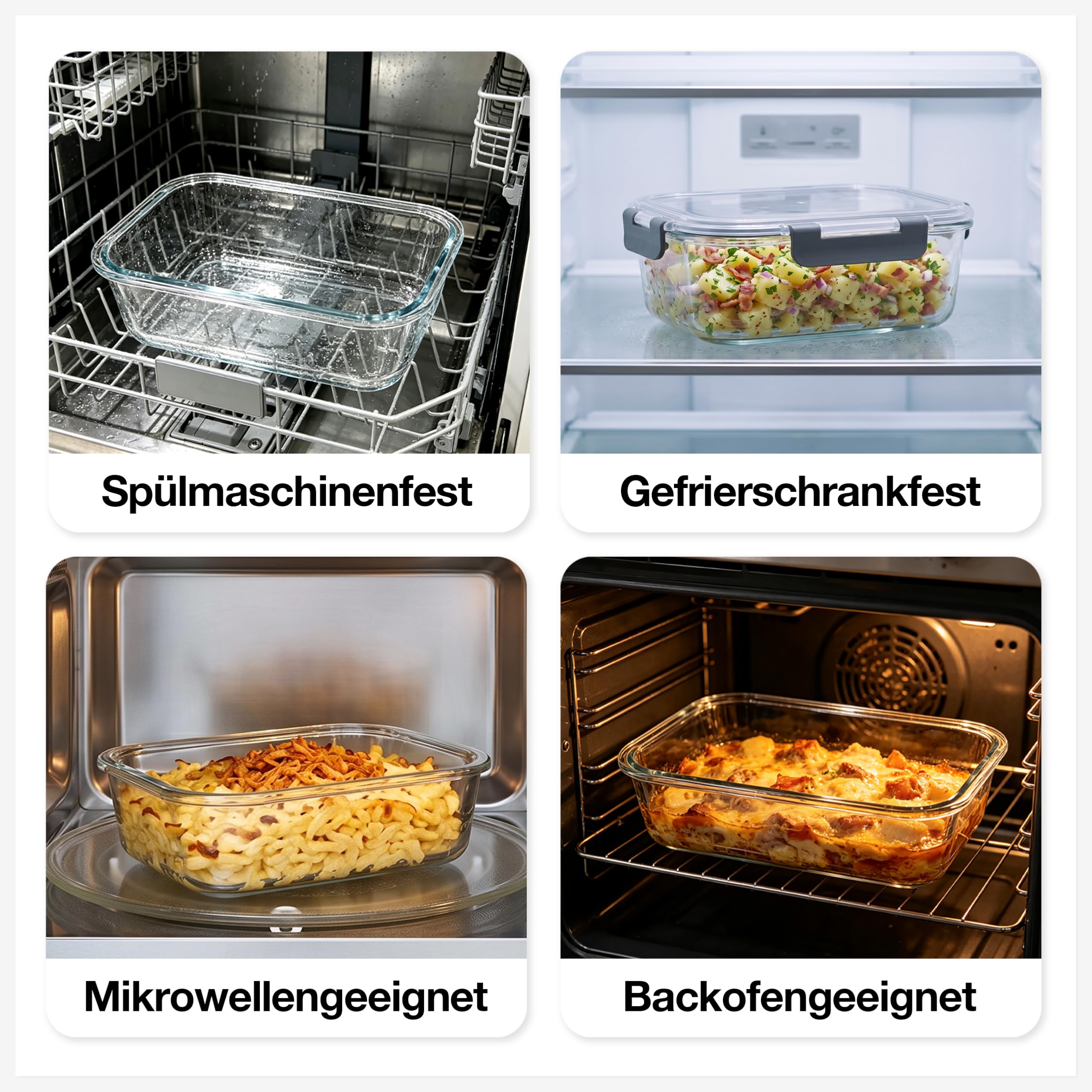 Haushaltszauber Set di contenitori in vetro, ermetici, con coperchio, per cucina, scorte e Meal Prep (set da 12 pezzi, rotondi, quadrati e rettangolari)