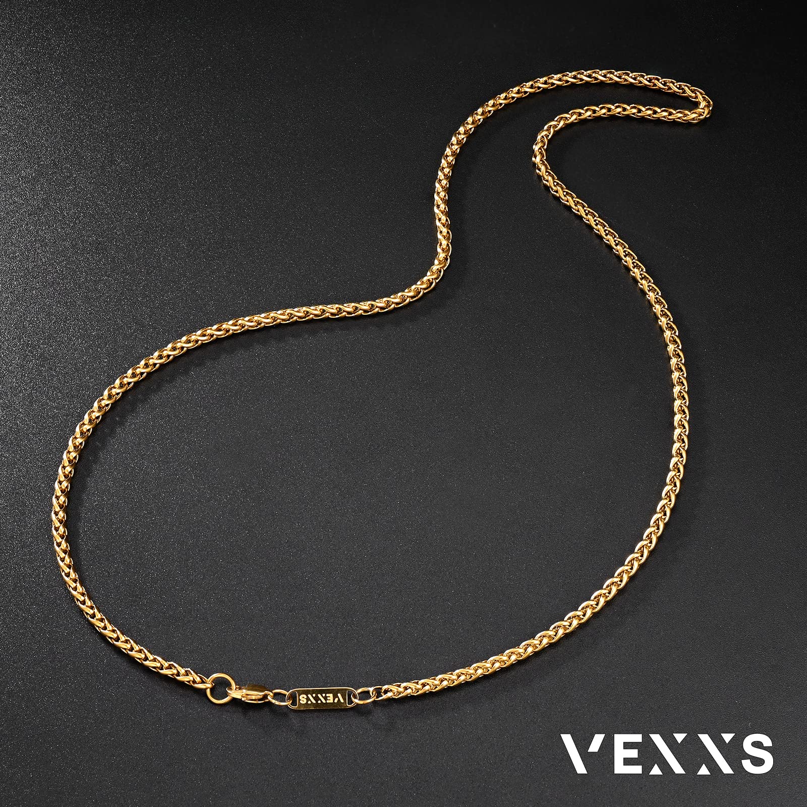 VEXXS Gliederkette Herren Goldkette,18K Gold Vergoldet Herren Kette, 3/4mm halskette für Männer,Schmuck Geschenk,46-66cm