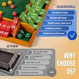 Queensell Shut the Box 40,6 cm dla 1–6 Graczy, Duża Drewniana Gra Planszowa z 12 Numerami i 12 Kośćmi, Rodzinna Gra Matematyczna i Logiczna dla Dorosłych i Dzieci