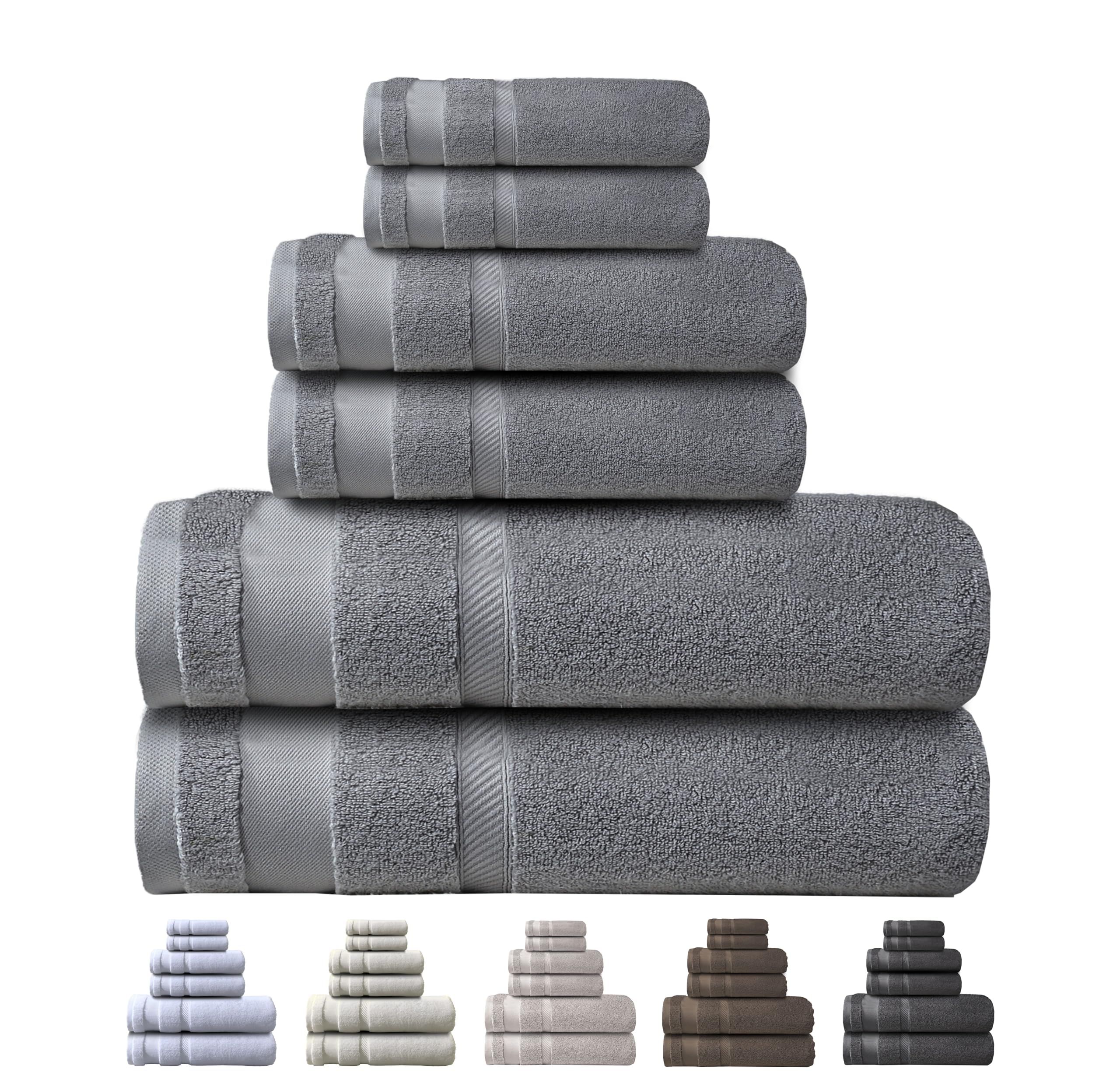 ATRIVM - Juego Toallas de Baño 6 Piezas 100% Algodón Zero Twist | Muy Suaves y Absorbentes de 600gr/m² | Incluye 2 Tocador (30x50cm) + 2 Lavabo (50x100cm) + 2 Sábana/Baño (100x150cm) | (Gris Plata)
