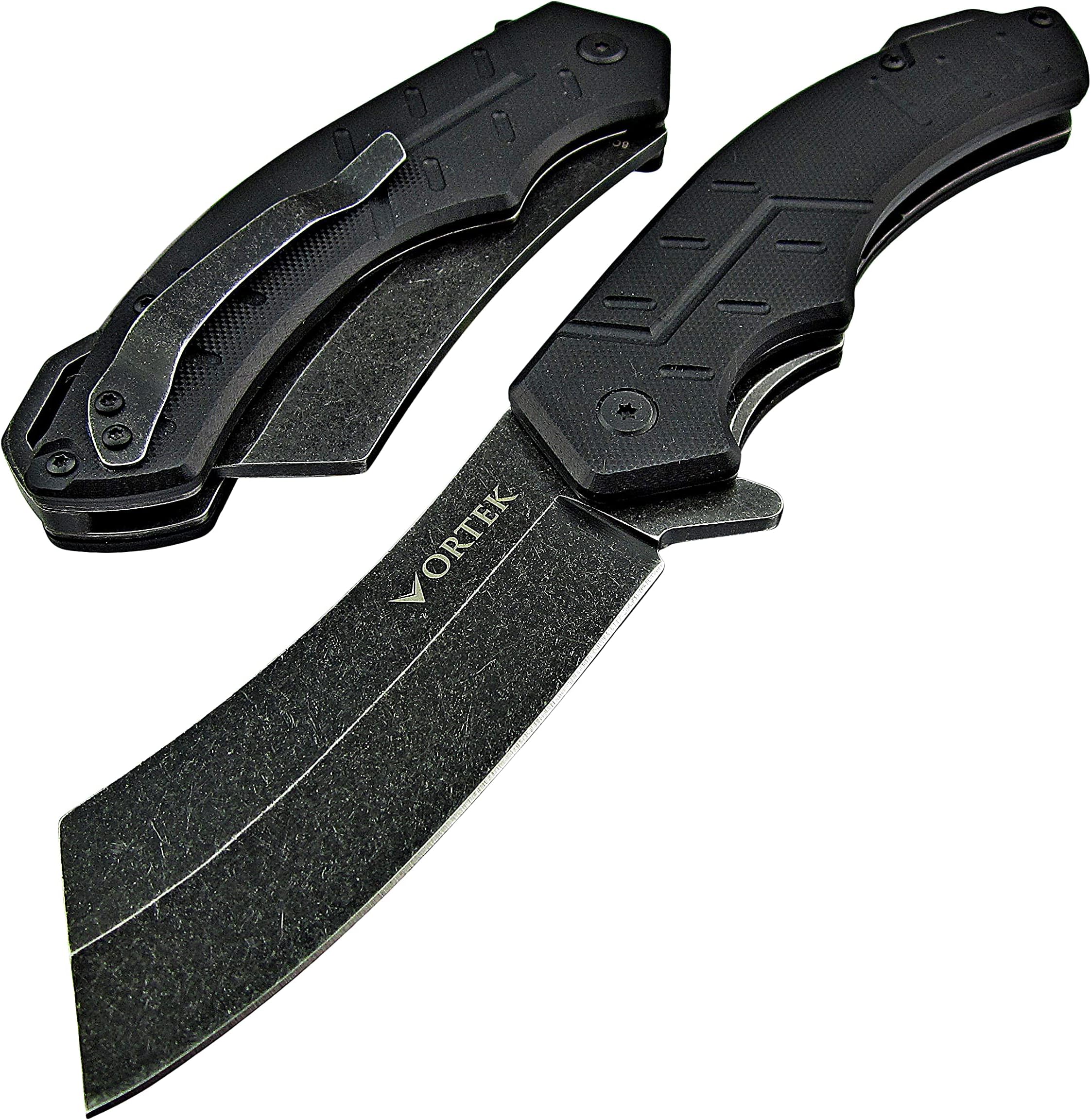 VORTEK Pocket Cleaver Knife: Ball Bearing Pivot, 8Cr13MoV Razor Sharp Cleaver Blade, Ultra Smooth Opening, Non-Slip G10 Handles, Heavy Duty Construction Built Tough