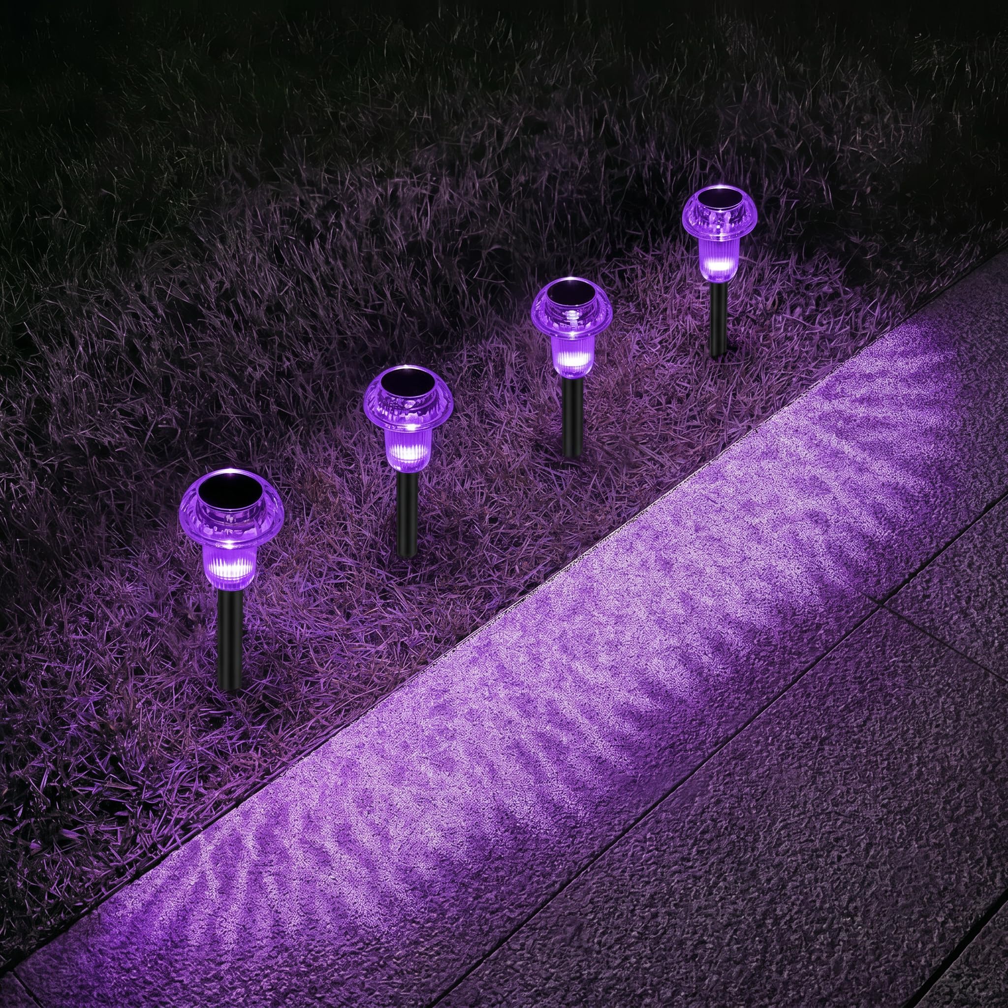 Xarizon Solar Lights Outdoor Pathway Lights 4 Pack LED Waterproof Purple Mushroom Lights for Garden Driveway Walkway Landscape Path Lawn Yard Decor — image 1