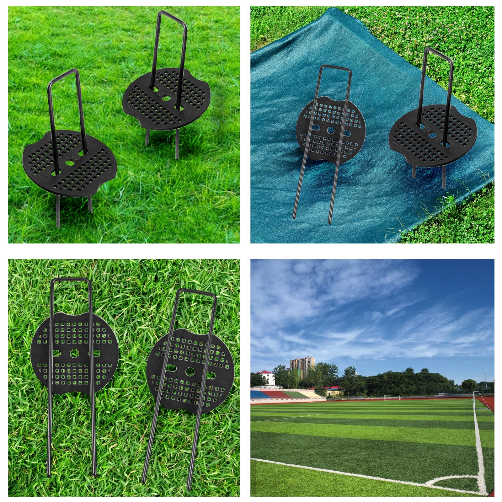 COONE Poli da giardino a forma di U + 10 picchetti da giardino in plastica da 10,9 cm + 20 rondelle tampone + 1 gancio per grimaldelli, graffette da giardino in metallo per bordi paesaggistici