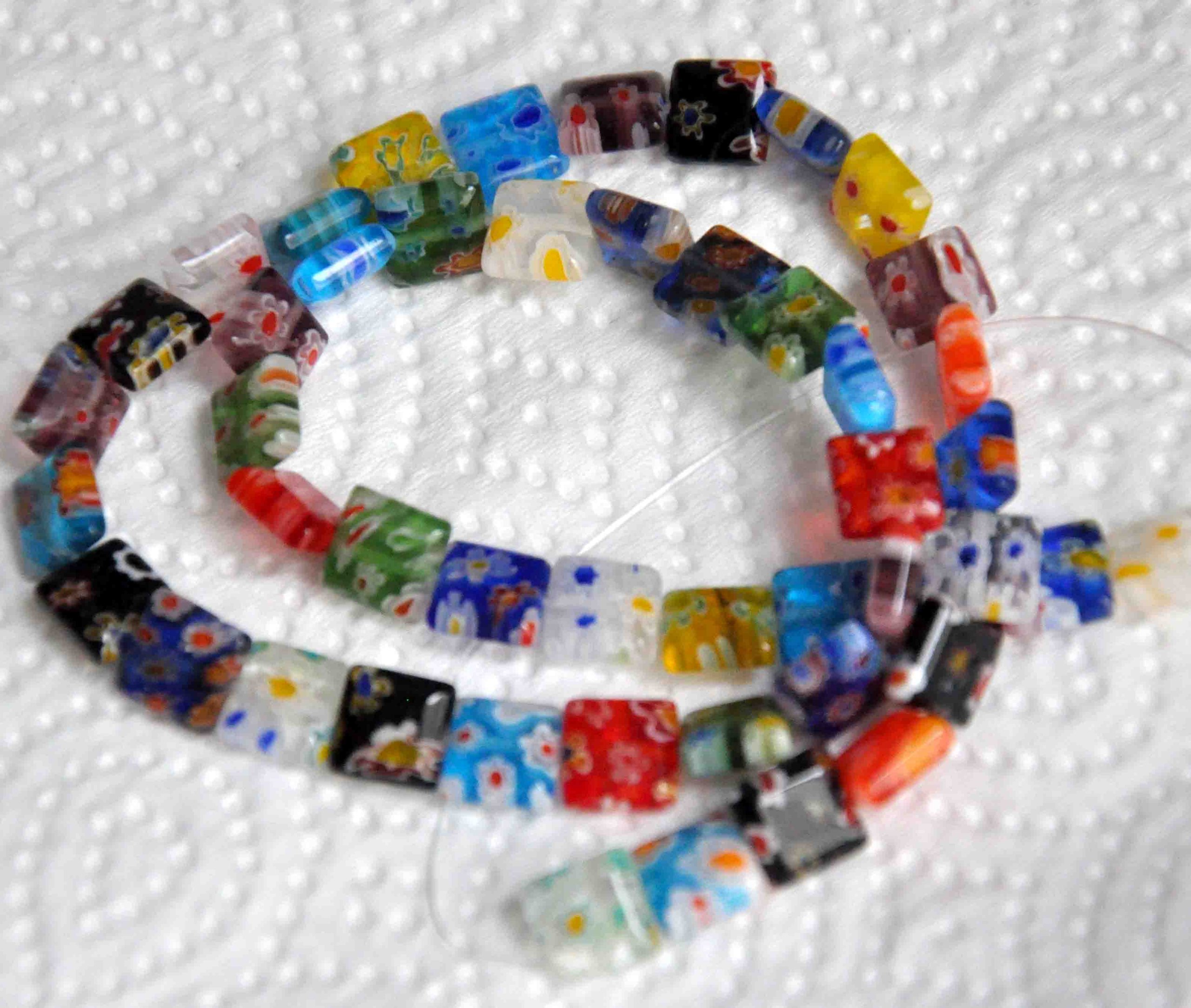 Beading Station48-Piece Square Millefiori Multi-Design Lampwork Glass Beads, 8 by 8mm