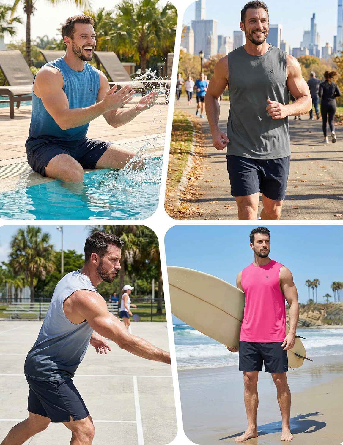 KPSUN Men's Quick Dry Workout Tank Tops Sleeveless Gym Muscle Shirts Fitness Running Athletic Swim Shirt with Side Pocket - Image 2