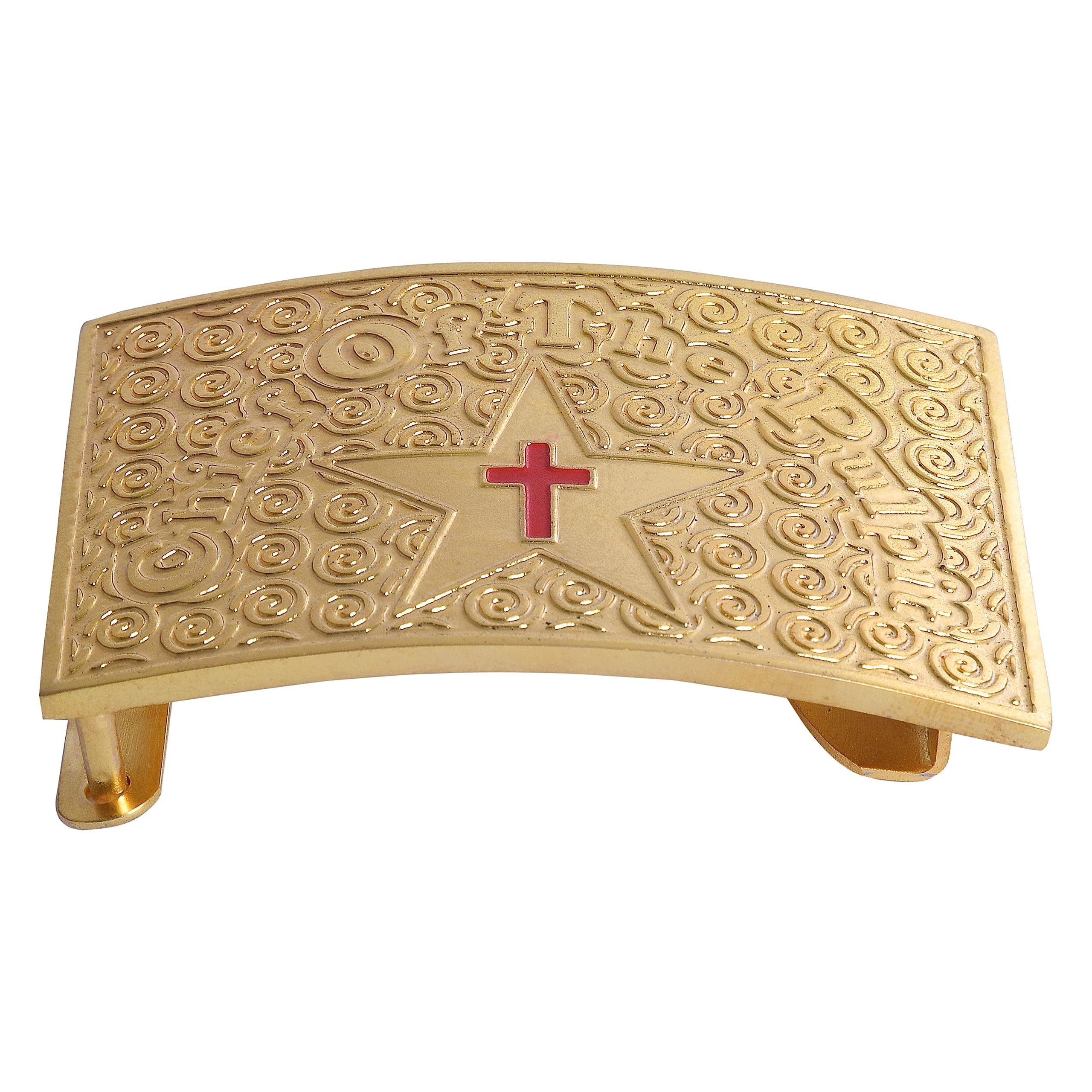 BRICKS MASONS Knights Templar Commandery Belt Buckle - Gold Plated With Red Cross