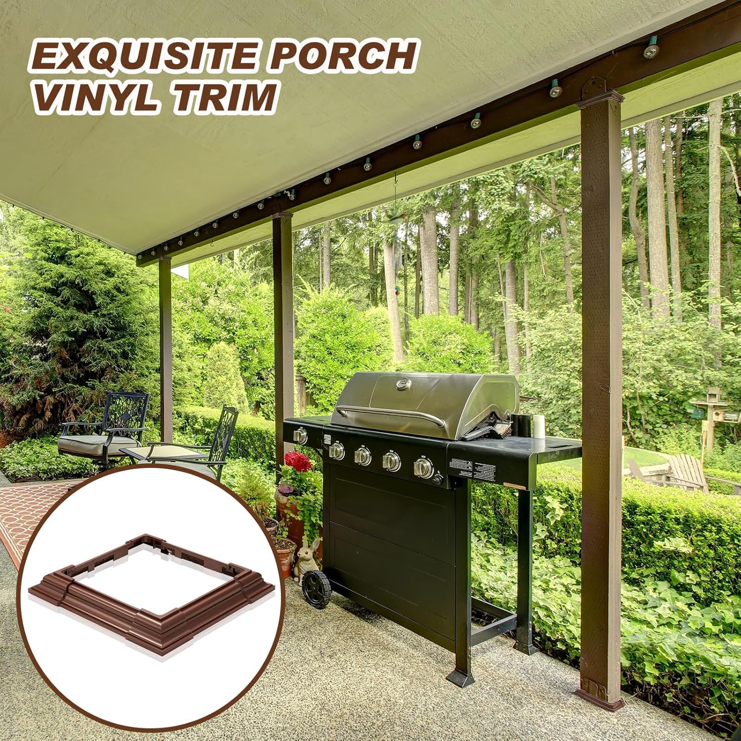 6 x 6 Inches Brown Vinyl Post Sleeve Adjustable Skirt Vinyl Post Base Porch Column Wraps for 3 to 6.5 Inch Wood Stair Rails(4 Pack)