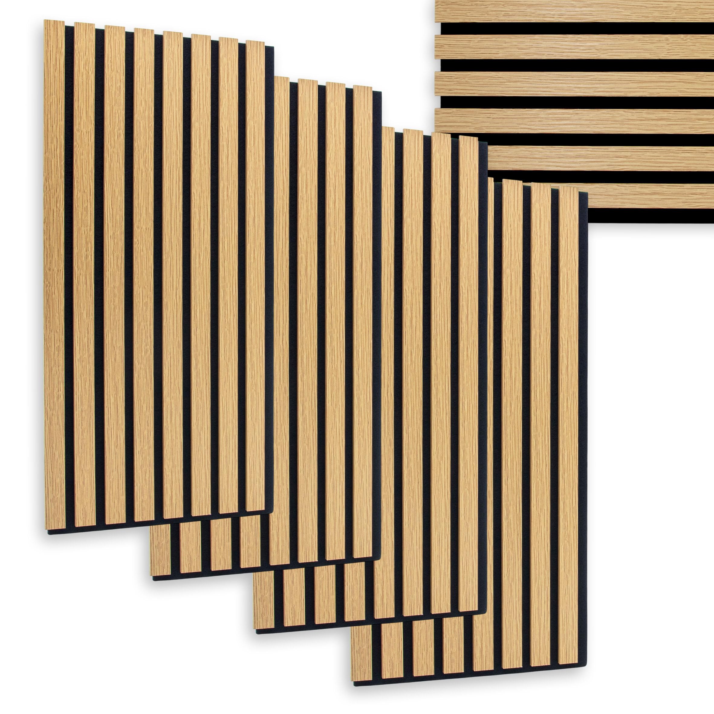 Lot de 4 panneaux acoustiques, aspect bois, 60 x 30 cm, absorbeur de bruit, décoratifs, isolation phonique, panneaux muraux pour 0,72 m², panneaux muraux, revêtement mural, isolation acoustique