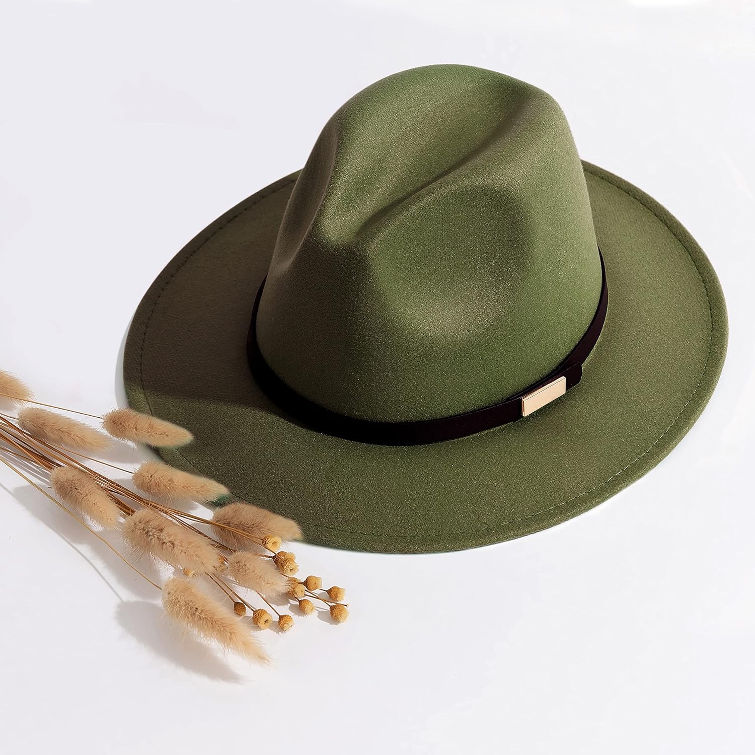 Gossifan Fedora Hats for Men Wide Brim Panama Hat with Classic Belt - Image 5