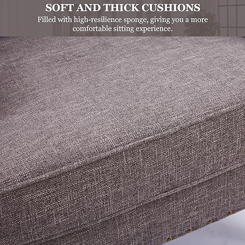 Miniatura 44 de HUIMO Silla de club copetuda, silla decorativa con almohada lumbar, sillón con botones de tela de lino, sillas tapizadas para dormitorio, sala de