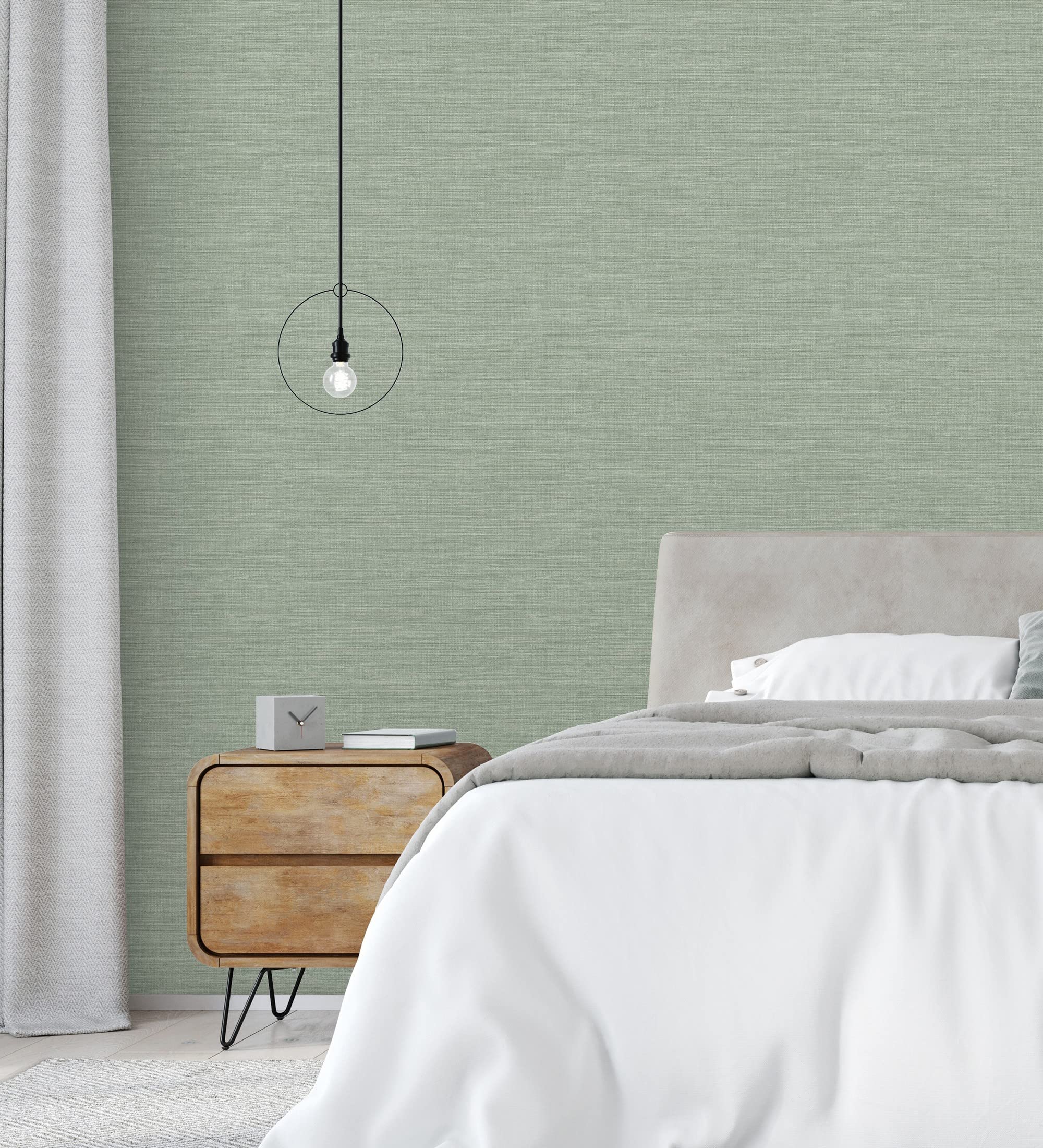 GAULAN 681992 - Papel pintado liso de fibras vegetales en tonos verdes efecto nacarado para pared salón dormitorio pasillo comedor - Rollo de 10 m x 0,52 m
