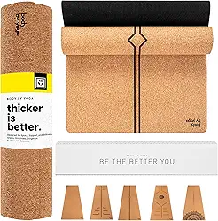 Tapete de ioga de cortiça antiderrapante, macio, resistente ao suor. Mais grosso, mais longo e mais largo para mais conforto e suporte. Resistente o suficiente para ioga quente. Linhas de
