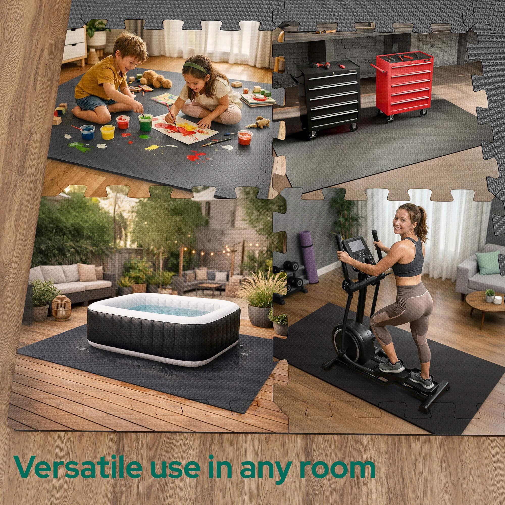 Arebos Eva 54-częściowy zestaw mat do puzzli | mata podłogowa ok. 5,9 m² wraz z krawędziami | mata do fitnessu, basenu i zabawy | maty treningowe sprzęt fitness | mata do fitnessu 32,5 × 32,5 x 1 cm