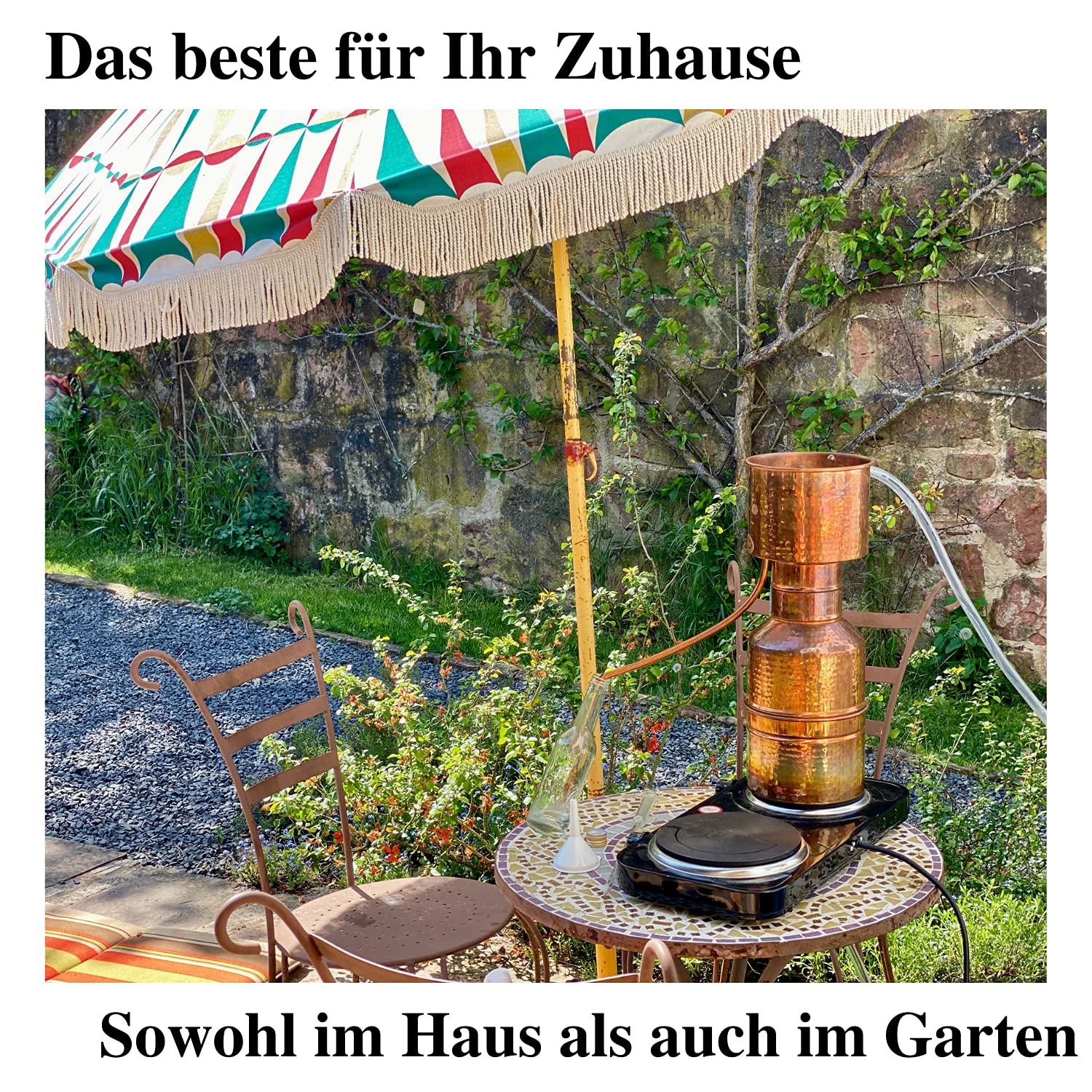 CopperGarden Kupfer Destille LEONARDO 2 Liter I Kleindestille nach Dr. Helge Schmickl mit Aromasieb I Legales Destilliergerät für ätherische Öle/Hydrolate/Düfte/destilliertes Wasser etc.