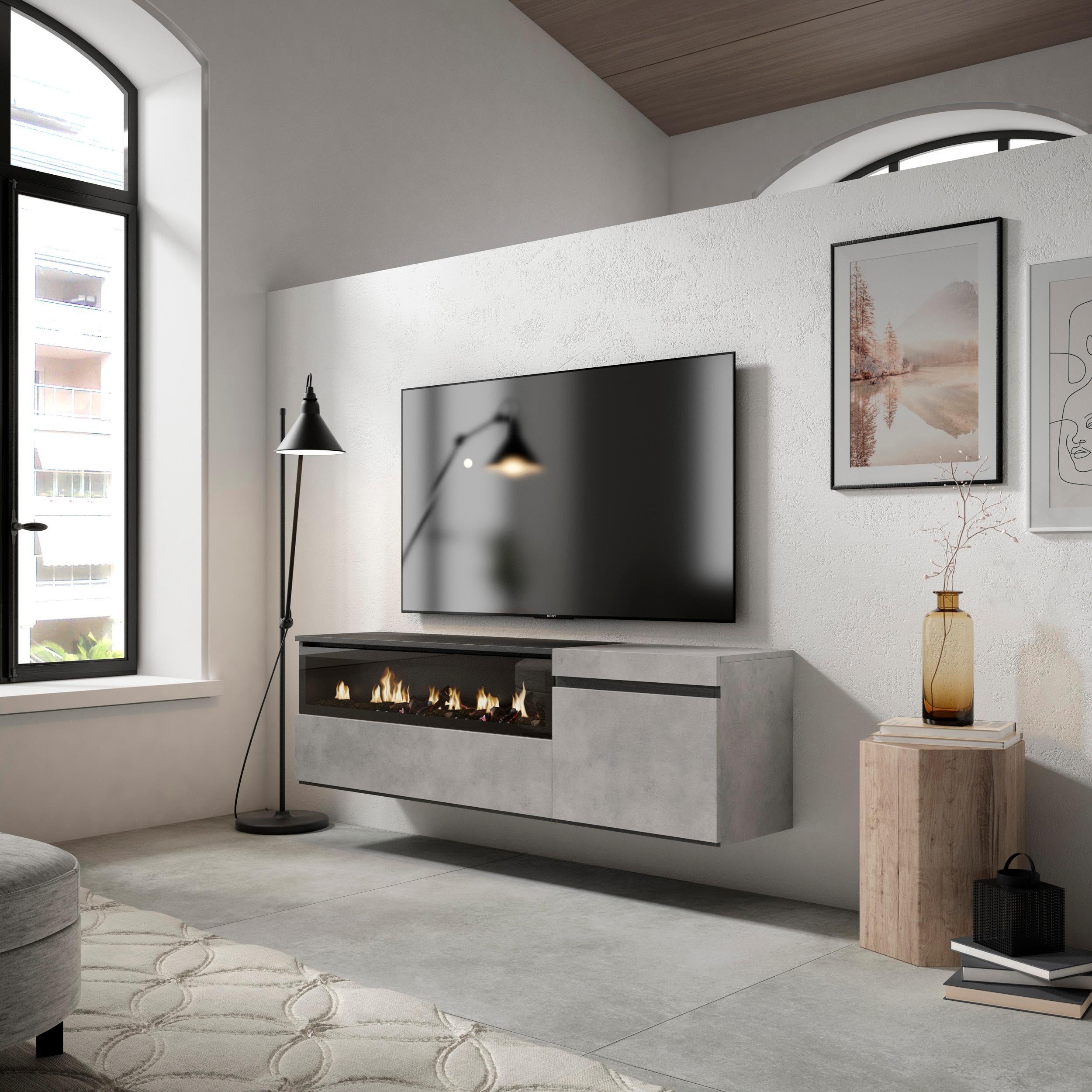 Scrivano TV Cabina Grande Storage Spazio Electra Fuoco Pendole Moderno Concrete - Dettaglio