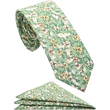 Mens Casual Skinny Floral Tie Combo Set with Flower Pocket Square 212" Cotton Necktie Hand Made