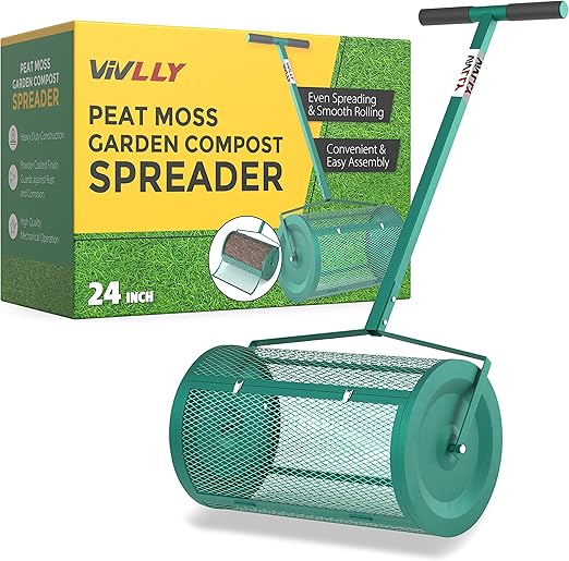Peat Moss Spreader 24" Peat Moss Roller for Green Grass, Garden