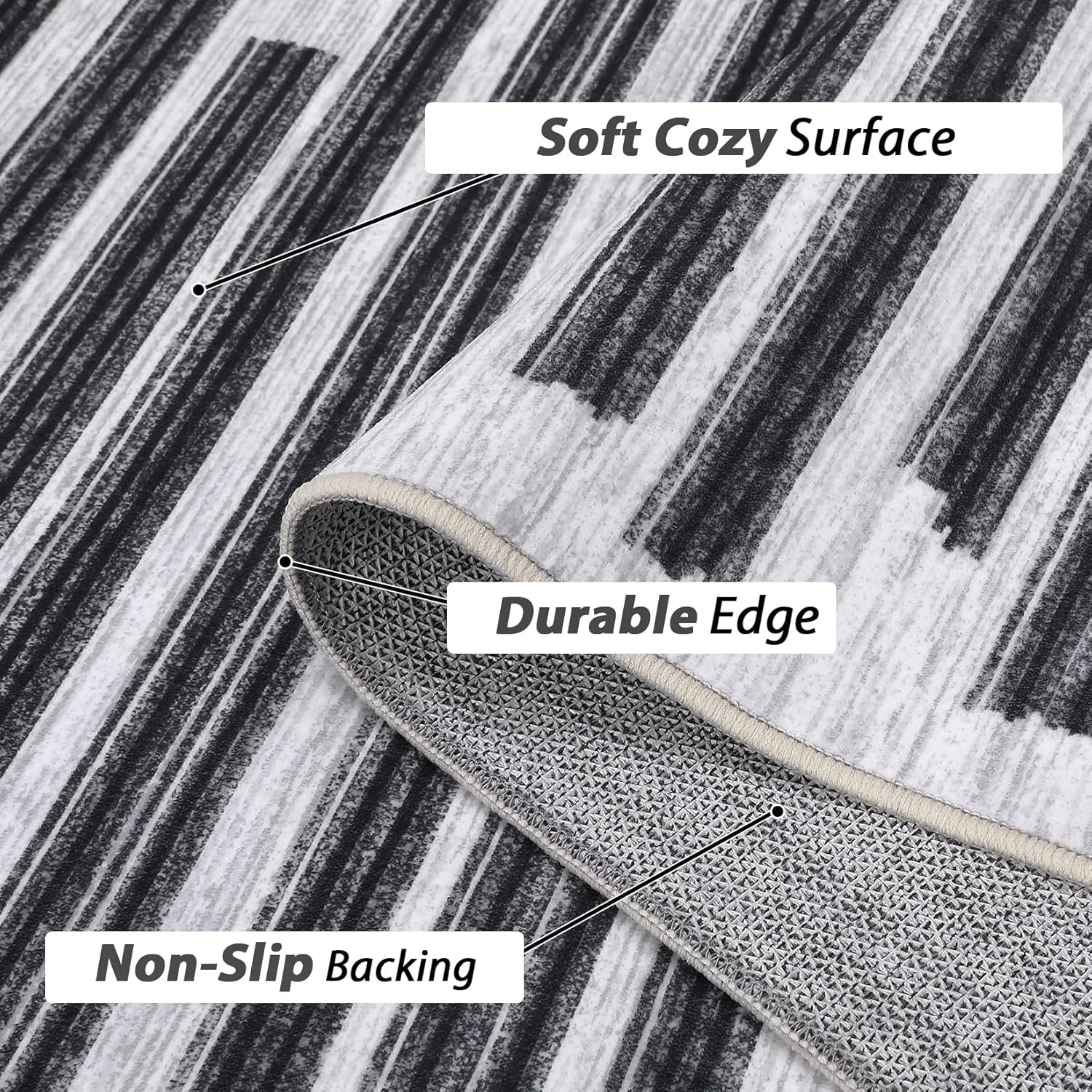 JOLENE.K Runner Rug 2x6 Washable Rugs Boho Rug for Living Room Rug Runners Kitchen Rug Modern Geometric Carpet Throw Rugs Neutral Area Rug for Bedroom Entry Rug Contemporary Stripe Rug Black and White