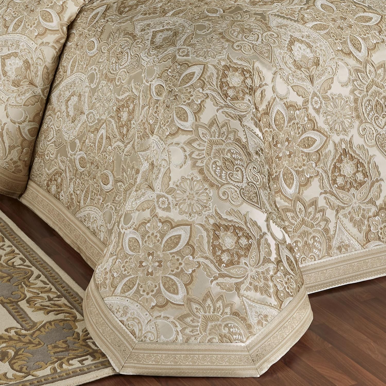 Albany Luxury Bedding | Soothing Neutral Tones of Champagne and Ivory | Jacobean Floral Inspired Damask, Medallions, and Stripes | 3 Piece Bed Set Includes Oversized King Bedspread and 2 King Shams