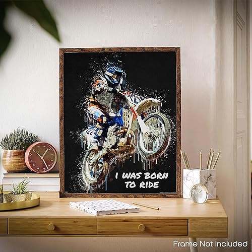 Miniatura 4 de Inspirational Wall Art Co. - I Was Born To Ride - Regalo de carreras de motocross ATV Freestyle para niños, citas de motivación, carteles impresos