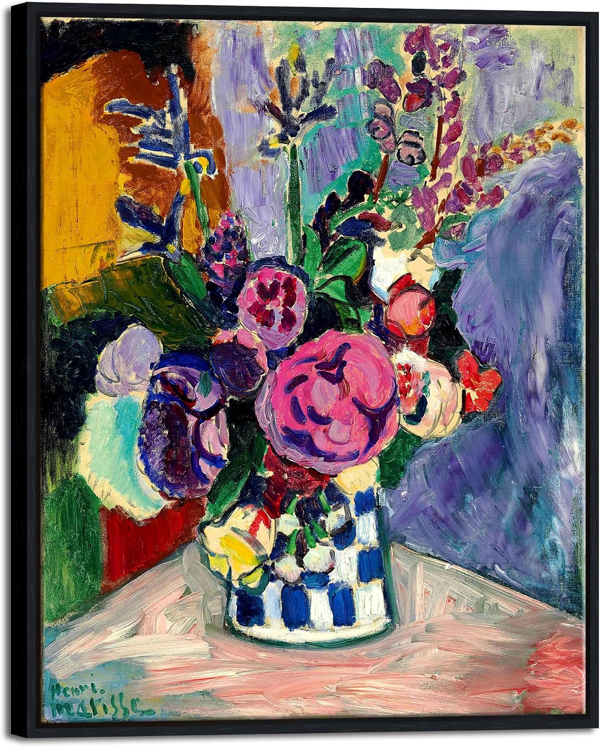 Wieco Art Black Framed Canvas Wall Art Still Life of Peonies in a Vase 1907 by Henri Matisse Abstract Canvas Prints Art Pictures for Wall Decor and Home Office Decorations