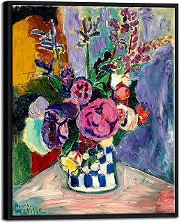 Black Framed Canvas Wall Art Still Life of Peonies in a Vase 1907 by Henri Matisse Abstract Canvas Prints Art Pictures for Wall Decor and Home Office Decorations