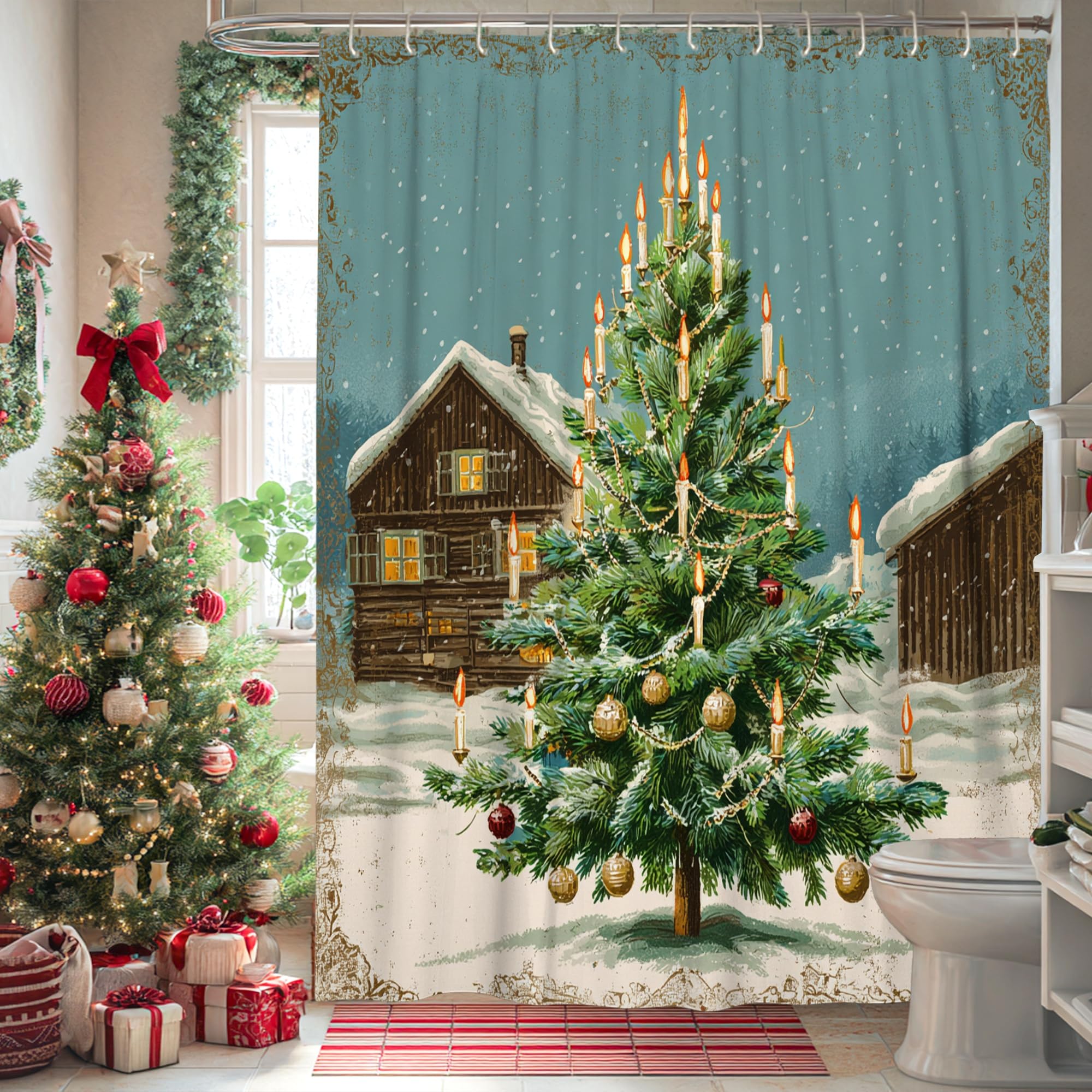 Rideau de douche arbre de Noël pour créer une ambiance chalet de montagne en hiver