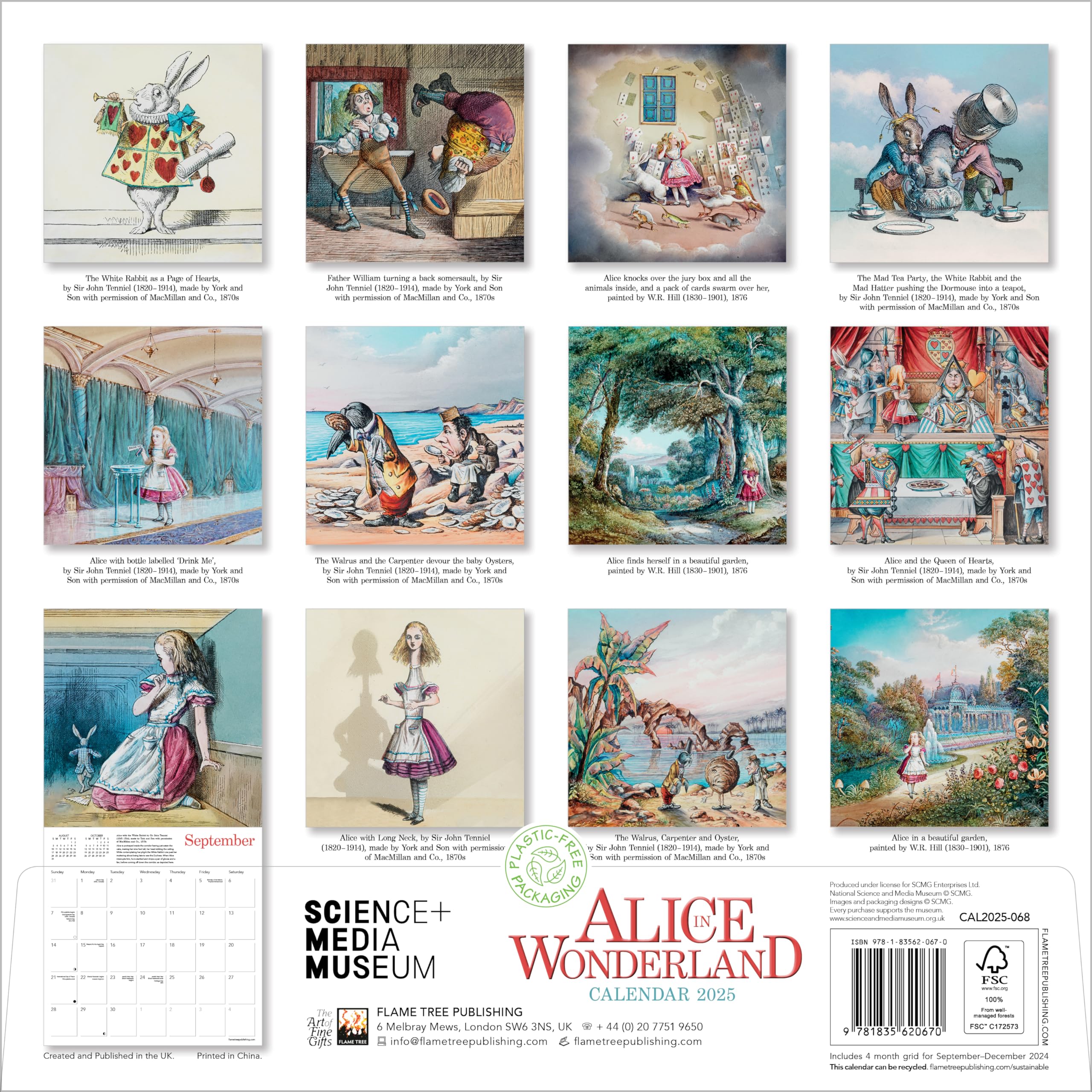 Science Museum: Alice in Wonderland Wall Calendar 2025 (Art Calendar): Original Flame Tree Publishing-Kalender [Kalender]