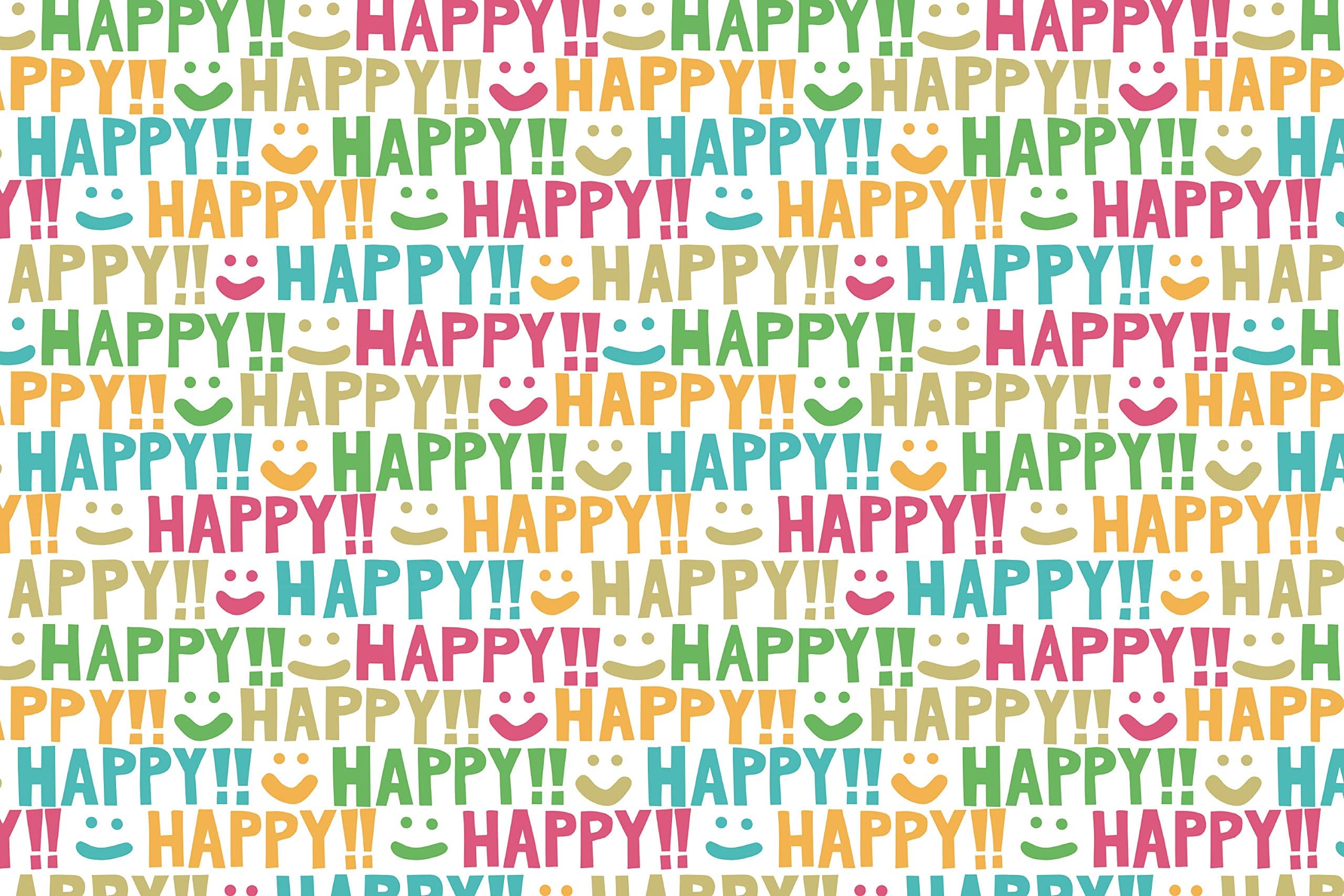 4 x Happy Birthday Folded Wrapping Paper Sheets Bright Pattern Unisex Teenager Kids Party Fun Pink Blue Green Yellow #29170